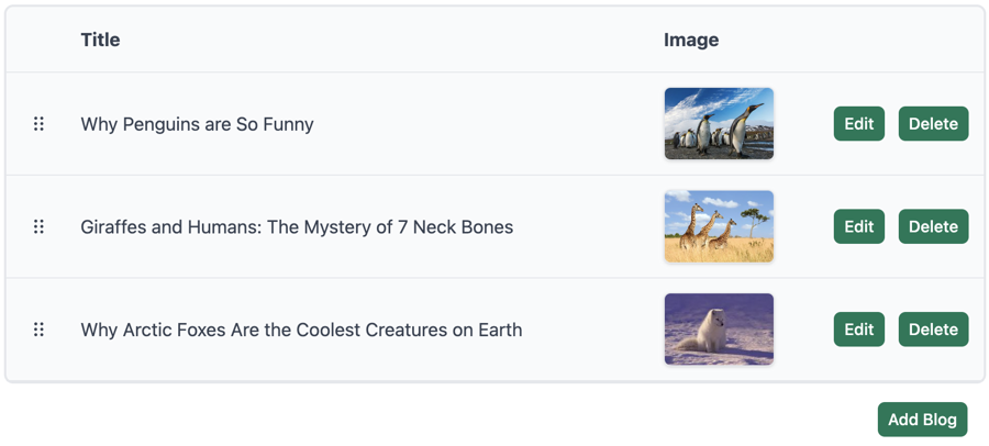 Example of of result of the List Component