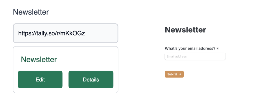 Example of of result of the Form Component